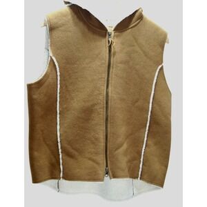 Ralph Lauren Womens L Faux Suede Sherpa Lined Hoodie Vest‎ Cozy Layering Western